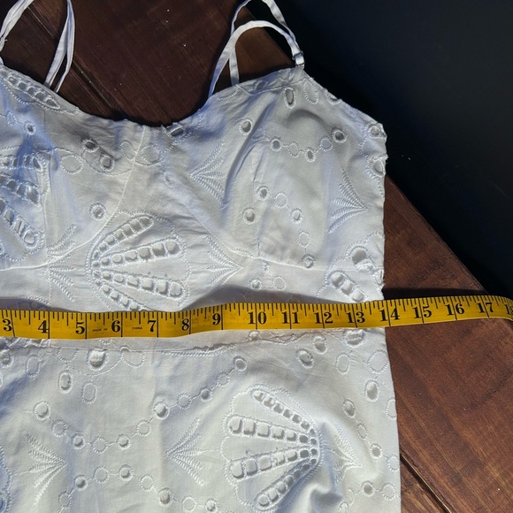 White 100% Cotton Eyelet Seashell Pattern Slip Dress - Picture 11 of 12